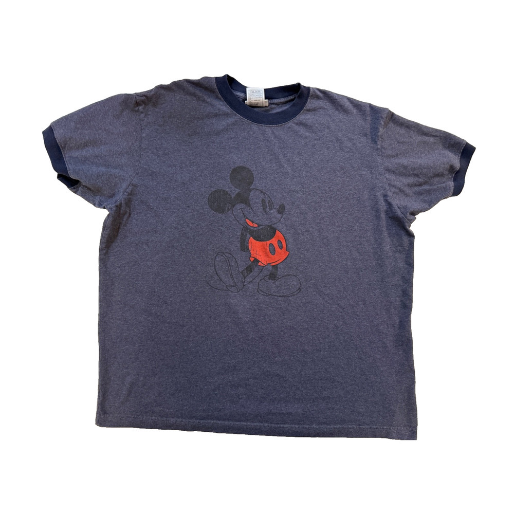 Disneyland Resort Mickey Mouse Shirt Mens XL Navy Heather Ringer Box Tee Fader